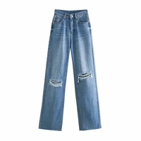 bbwm woman jeans high waist clothes denim clothing blue streetwear vintage quality 2021 fashion hole harajuku straight pants