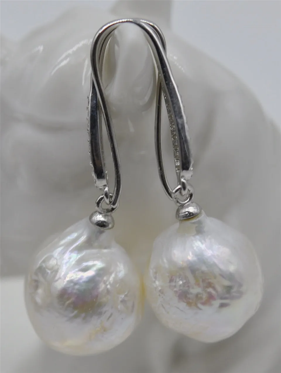 

HABITOO 16mm Baroque White Keshi Reborn Freshwater Pearl Dangle Earring 925 Silver Ladies Pearl Earrings Jewelry Gift for Women