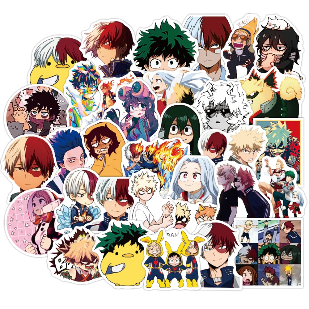 

50PCS My Hero Academia Japan Anime Sticker Phone Snowboard Laptop Luggage Fridge Guitar Fun for Graffiti Decals Toy Gift Sticker