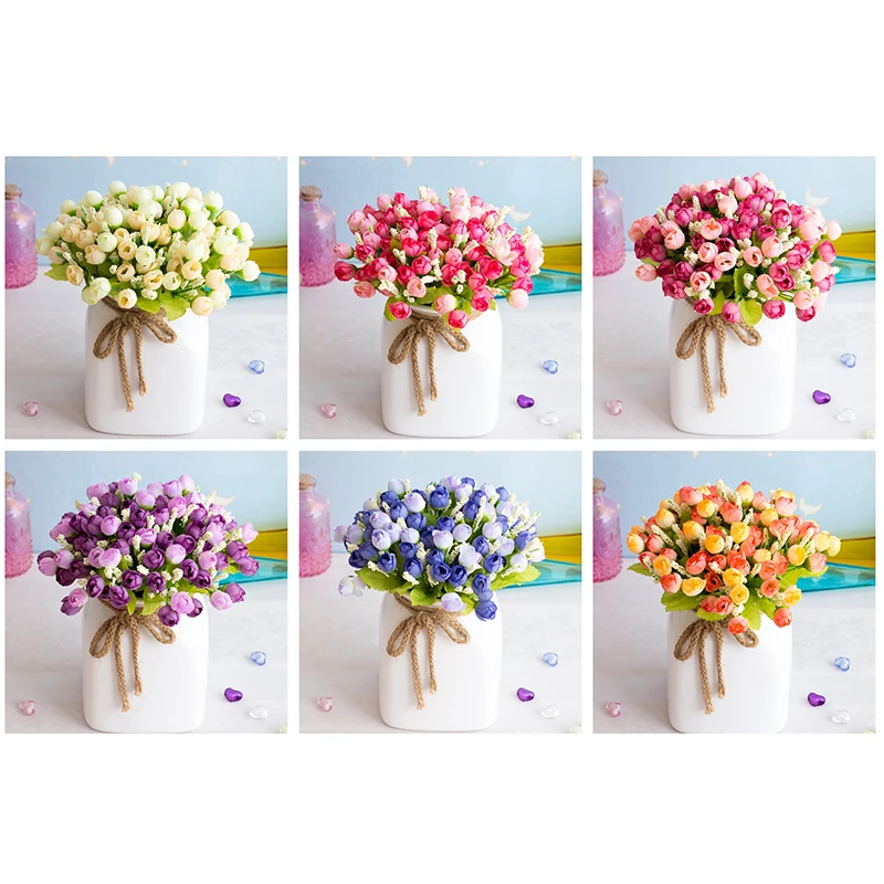 Искусственные Шелковые Чайные розы в европейском стиле 15 головок 5 маленьких