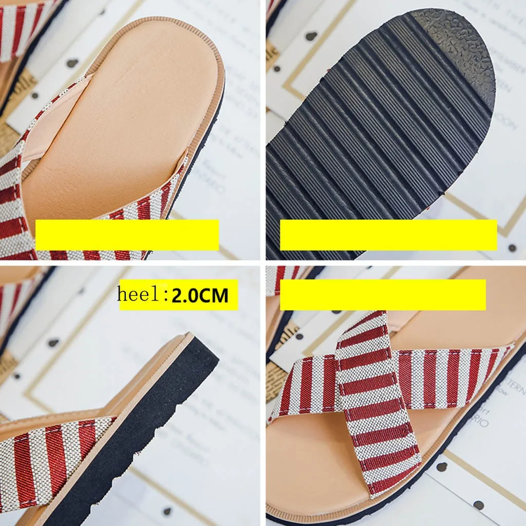 Casual Beach Slippers Women Striped Platform-Bottom Open Toe Non-slip Flip-flops Ladies Outdoor Fashion Sandals | Спорт и