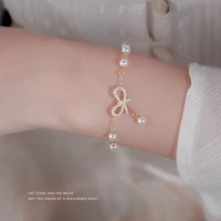 baroque gold plated bowknot pearl bracelet chain 2021 fashion princess female party aaa zircon jewelry charm women wedding gift