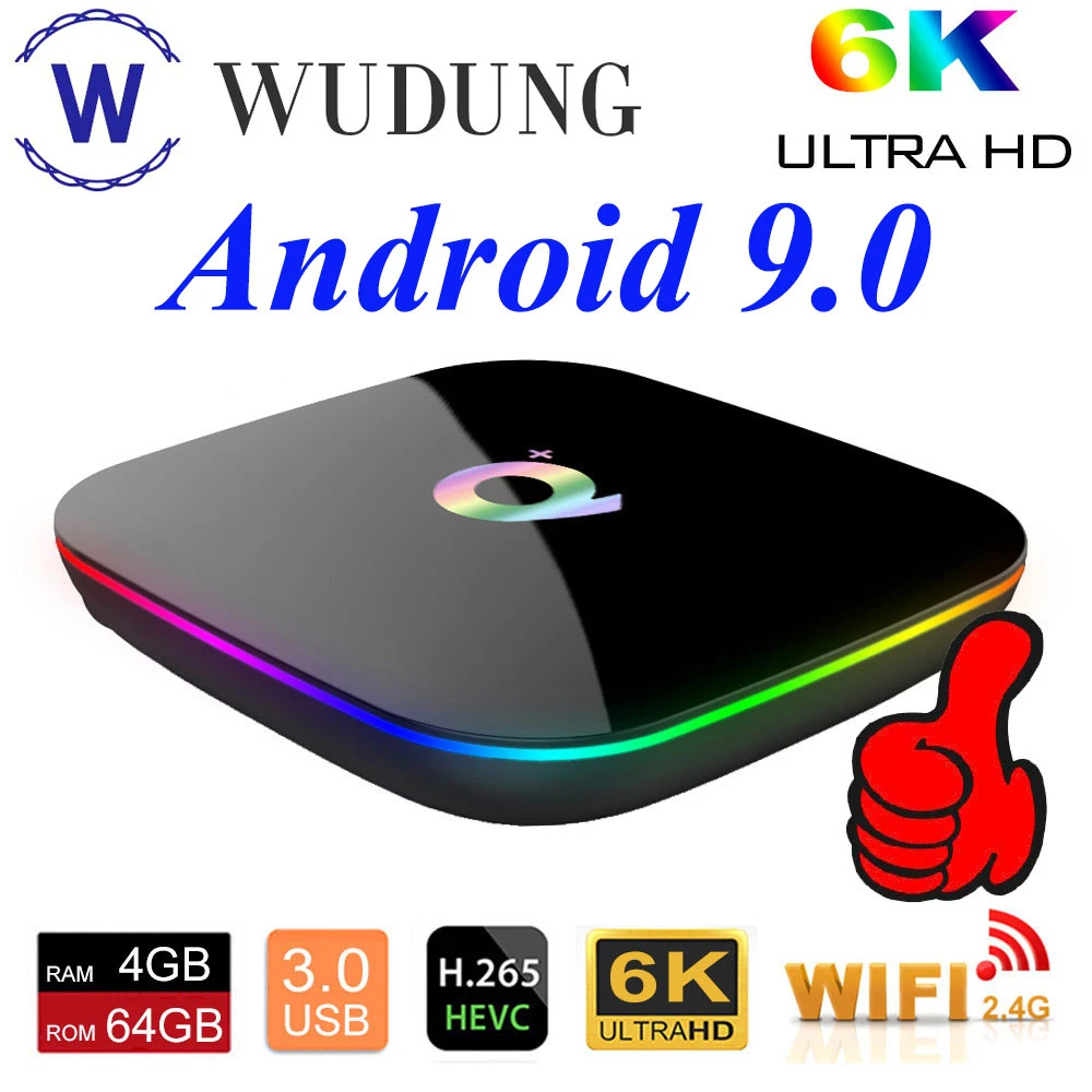 ТВ-приставка Q Plus Smart tv Box 6K Android 9,0, 4 Гб ОЗУ, 32 ГБ/64 Гб ПЗУ, четырехъядерный процессор H.265, USB3.0, 2,4G, WiFi, ТВ-приставка, 4K медиаплеер