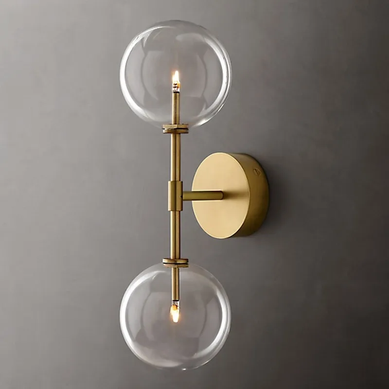 

American RH G4 Led Wall Lamp Brass Gold Metal Led Wall Scones Bedroom Clear Glass Wall Mounted Lighting Indoor Lighting Fixtures