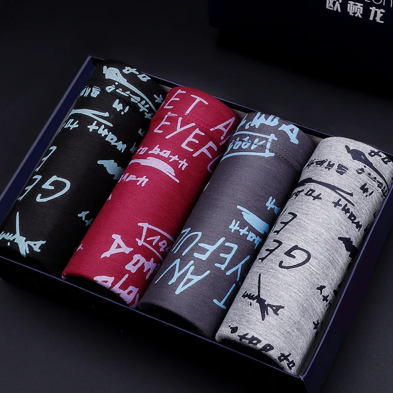 

4 gift boxed men's underwear mid-waist modal boxer shorts four-corner underwear underwear cotton male couple sexy suit large siz