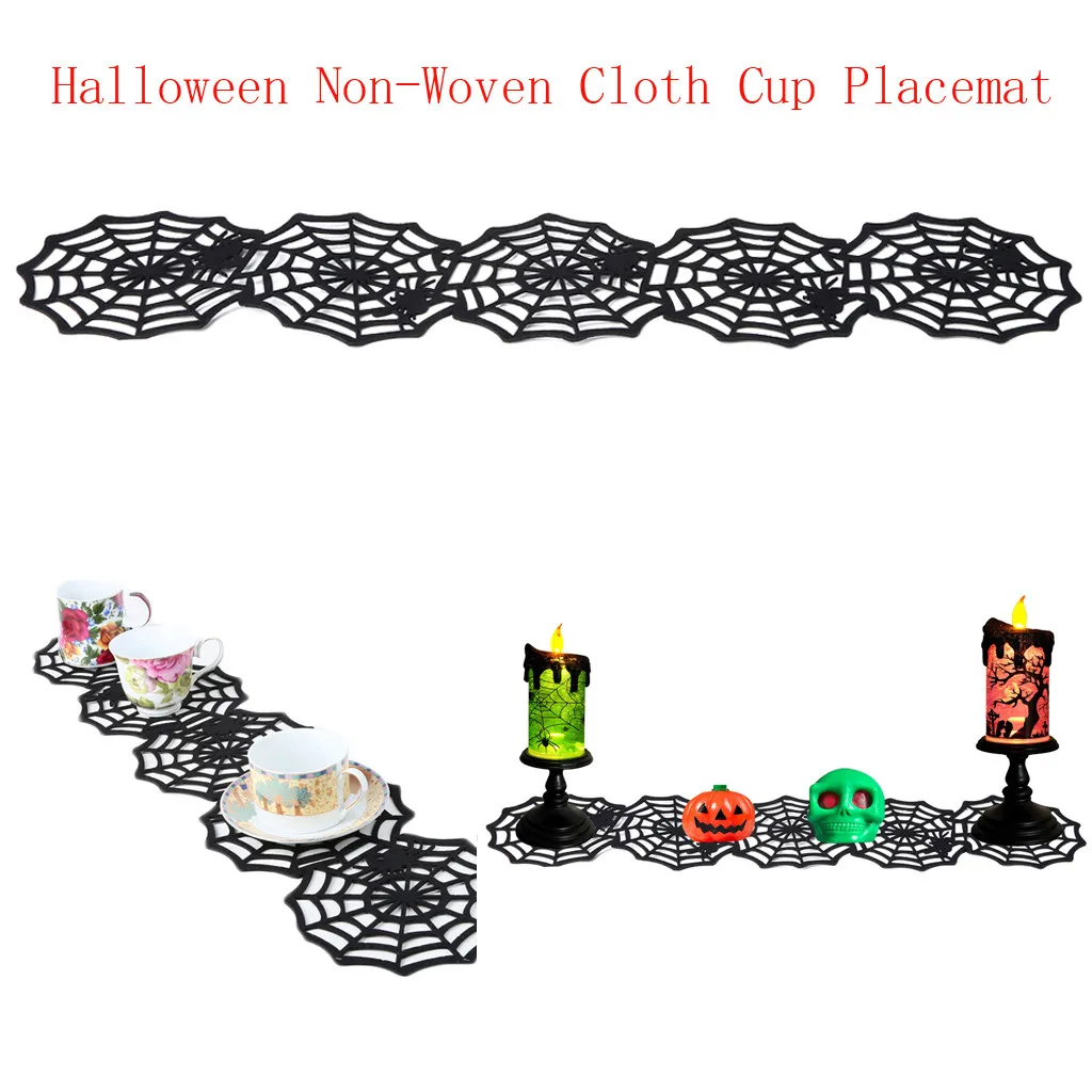 Хэллоуин паутины нетканые скатерть стаканчик столовые приборы Coaster декор стола