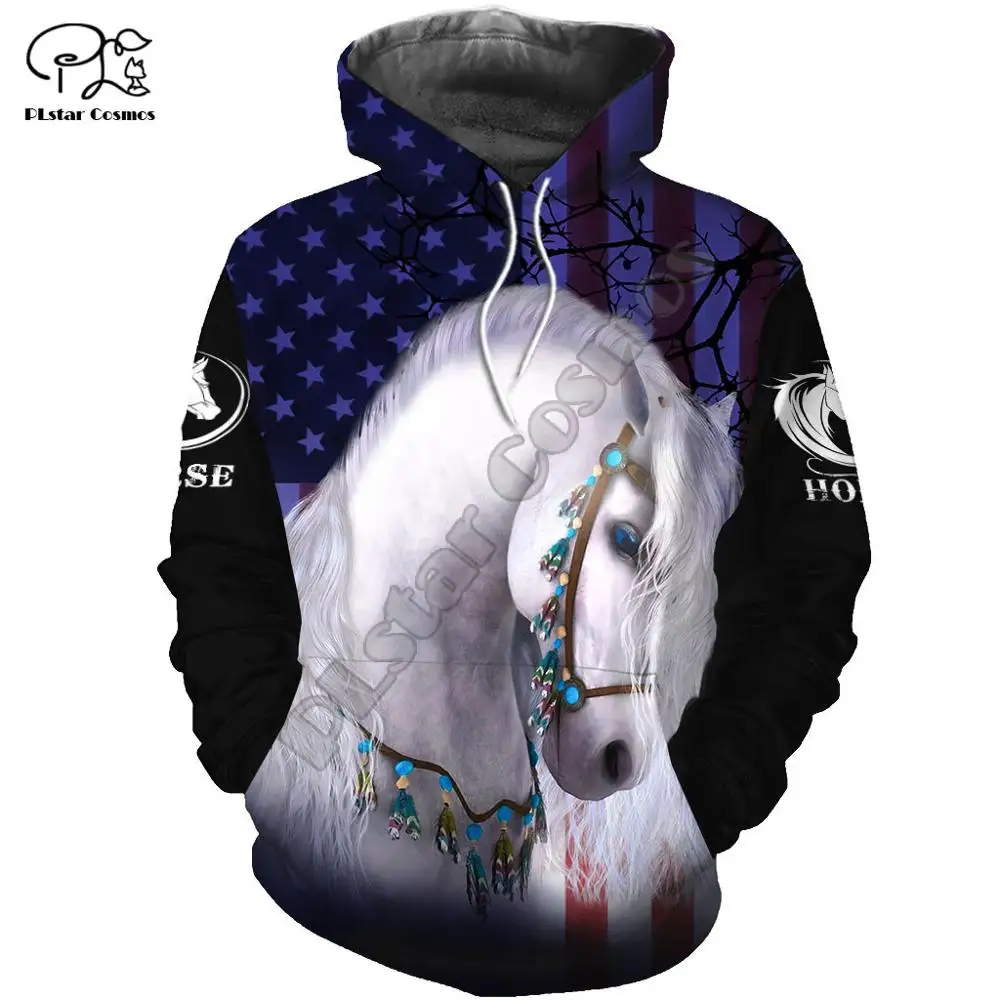 

Новинка, модный спортивный костюм PLstar Cosmos с изображением животных из гоночной лошади, пуловер, повседневный свитшот на молнии с принтом из 3 ...