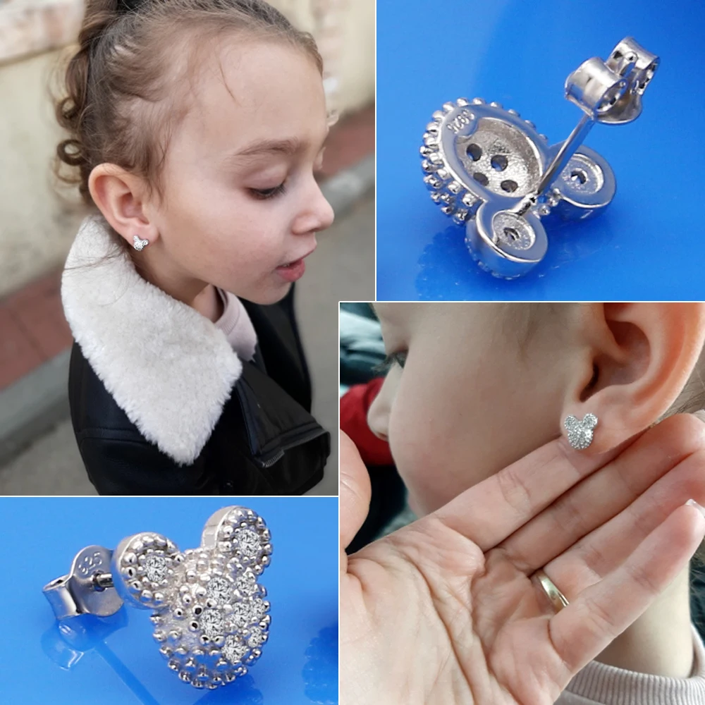 Cute Female 925 Silver Earrings Matte Mickey Design Earrings Solid Silver Stud Earrings Not Allergies Birthday Gifts For Girls