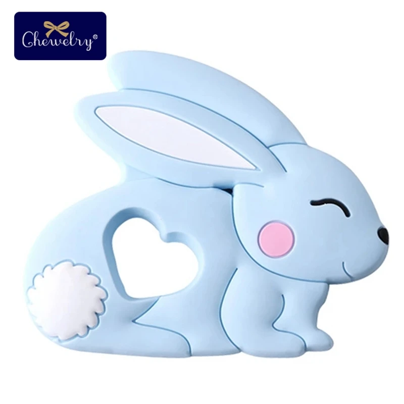Rabbit Blue 1 шт., силиконовый Прорезыватель для зубов, собачка, миниатюрный стержень, подвеска для кормления, ожерелье, подвеска, пищевые силиконовые бусины, грызун, детские игрушки для укуса, bopobo - Цвет: Rabbit Blue