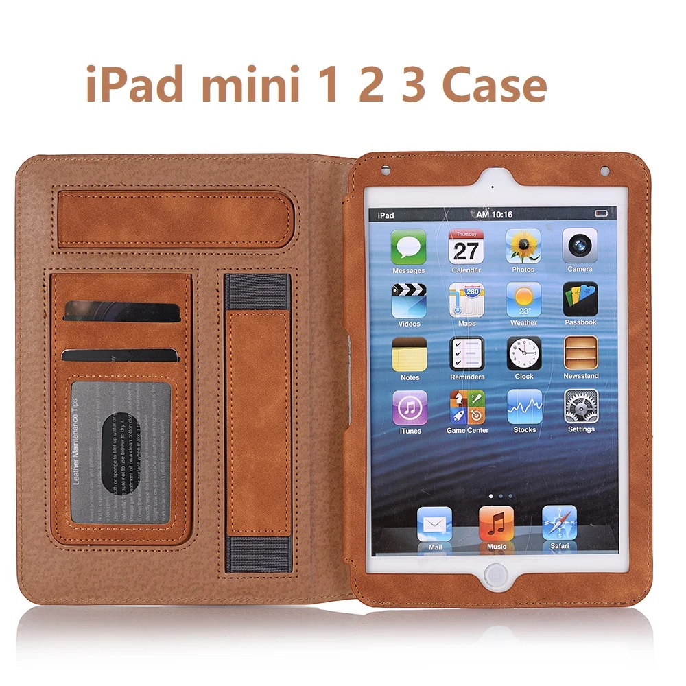 Retro Tablet Cover For iPad mini 2 3 Case Smart Card Slot PU Leather Stand Hand Strap Funda 1 A1432 | Компьютеры и офис