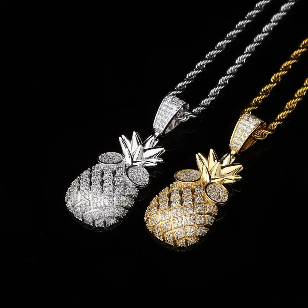 

1 New Ice Out Pineapple Fashion Hip Hop Bling Punk Necklace Micro Pave Zircon Jewellery for Man Women Gift Pendant Necklaces