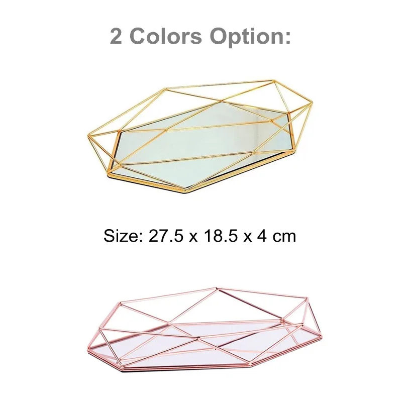 

Storage Colorful Tray European Glass Metal Vintage Gold Oval Dotted Fruit Plate Desktop Small Items Jewelry Display Tray Mirror