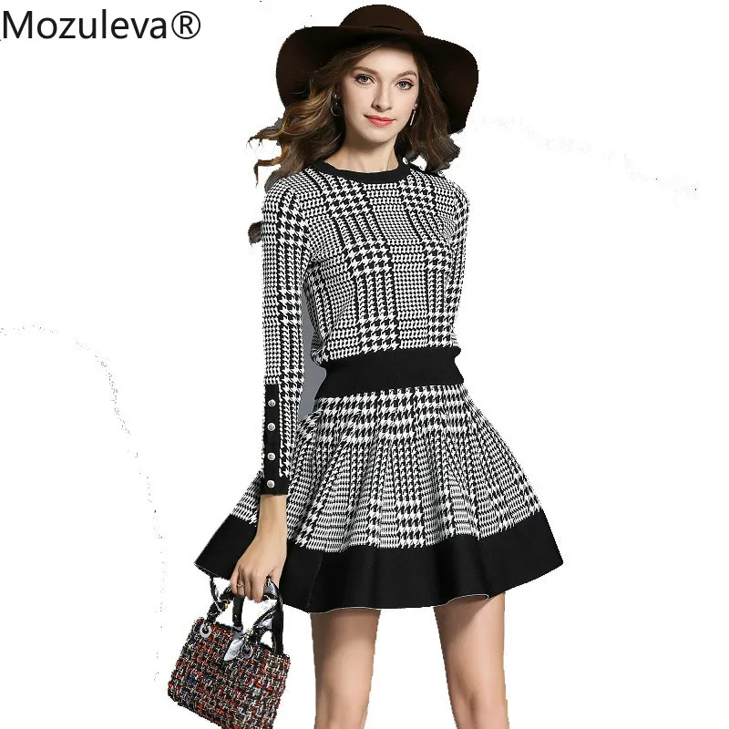 Mozuleva новый весенний клетчатый свитер юбка костюм женский комплект из 2 предметов