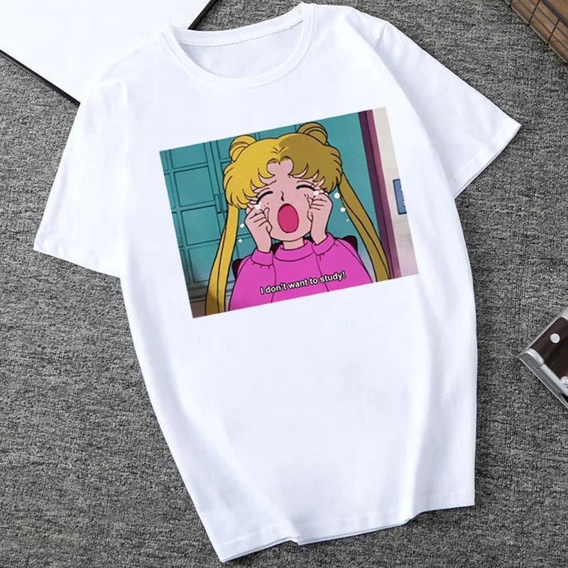 

Cute cartoon beautiful girl print ladies short-sleeved top T-shirt Fashion loose casual all-match Sailor Moon Friends T Shirt