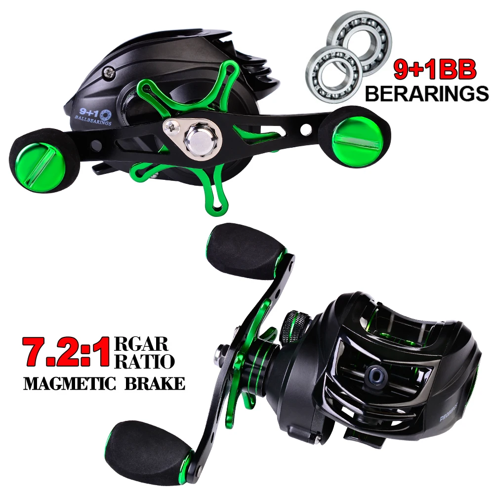 PROBEROS Baitcast Reel 7.2:1 Fishing Black+Green Colors 3+1 Ball Bearings Water Drop10KG Bait casting Hand Wheel | Спорт и