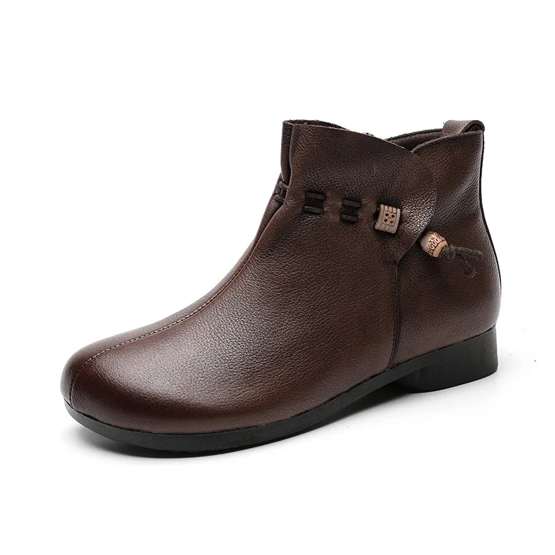 

2021 Round Toe Flat-Bottomed Retro Non-Slip Casual Leather Women Boots