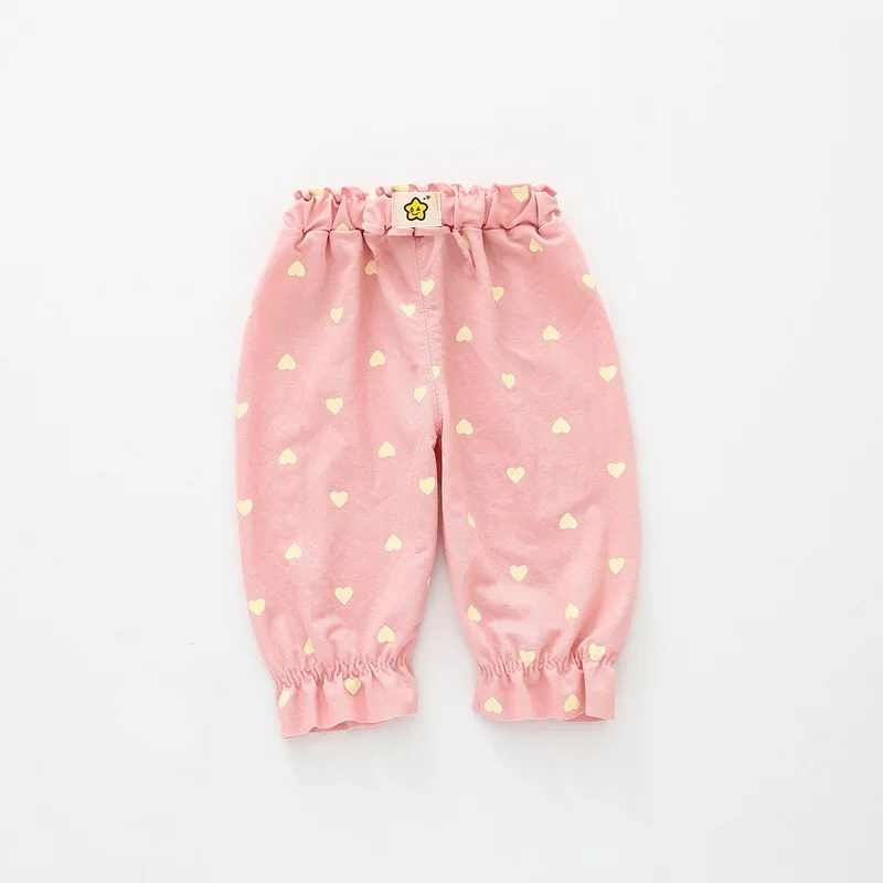 Весенне летние штаны для новорожденных хлопковые леггинсы с принтом сердца
