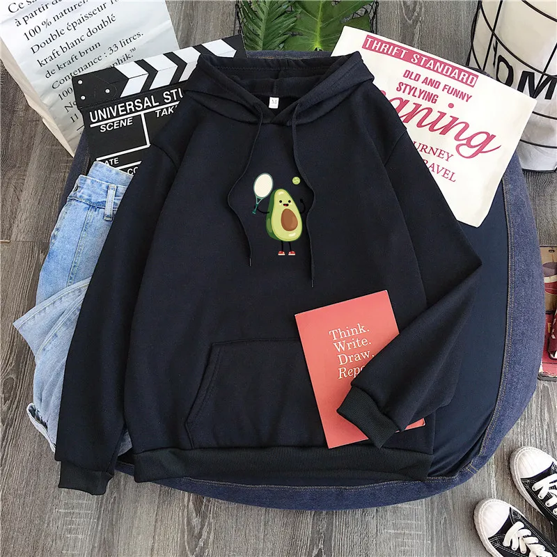 hoodie 1black Милая мультяшная толстовка с авокадо, толстовка с капюшоном, кавайный принт, топ, модная Толстовка с принтом для девушек, Женская толстовка, одежда в стиле хип-хоп - Цвет: hoodie 1black