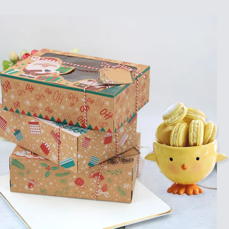 

Christmas Cookie Boxes House Christmas Candy Gift Box Kraft Paper Gift Xmas Candy Paper Bag Cookies Box Party Decor Gift Boxes