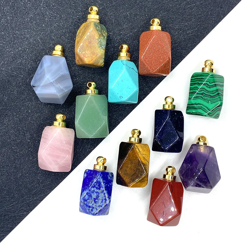 

Natural Stone Semi-precious Stone Perfume Bottle Pendant Polygonal Pendant for DIY Jewelry Making Necklace Bracelet 18x33mm
