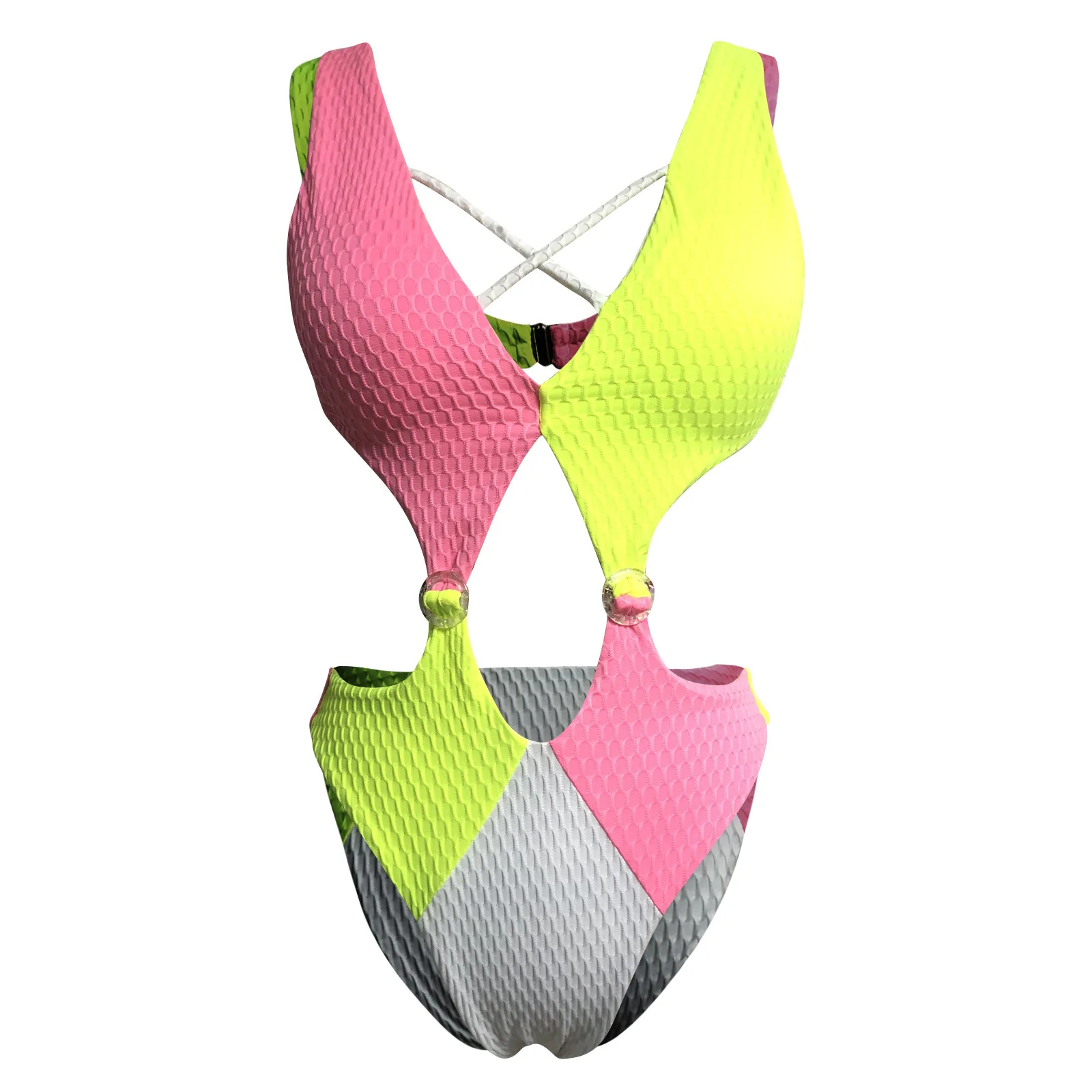 

Women's One-Piece Swimwear Patchwork Color Swimsuit Bikini Swimming Beachwear ropa de mujer 2020