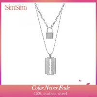 stainless steel double layer padlock necklace lock blade cross star guitar map pendant chain e girl necklaces aesthetic accessor