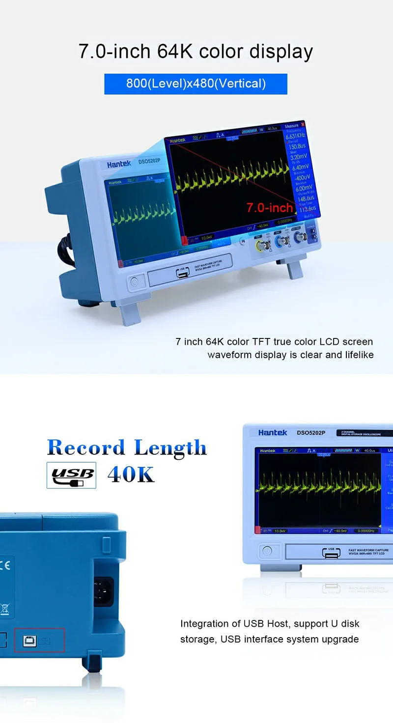 Hantek DSO5202P цифровой осциллограф 200 МГц 2 Каналы 1GSa/s в режиме реального времени