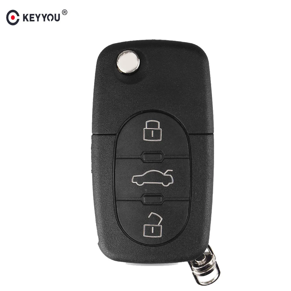 KEYYOU 20pcs 3 Buttons Flip Remote Car Key Case Shell Fob For Audi A2 A3 A4 A6 A8 TT Quattro With Blade CR2032 Replacement