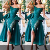 see through prom dresses sexy peplum lace and tulle front split party dress beads pearls african mermaid evening gowns