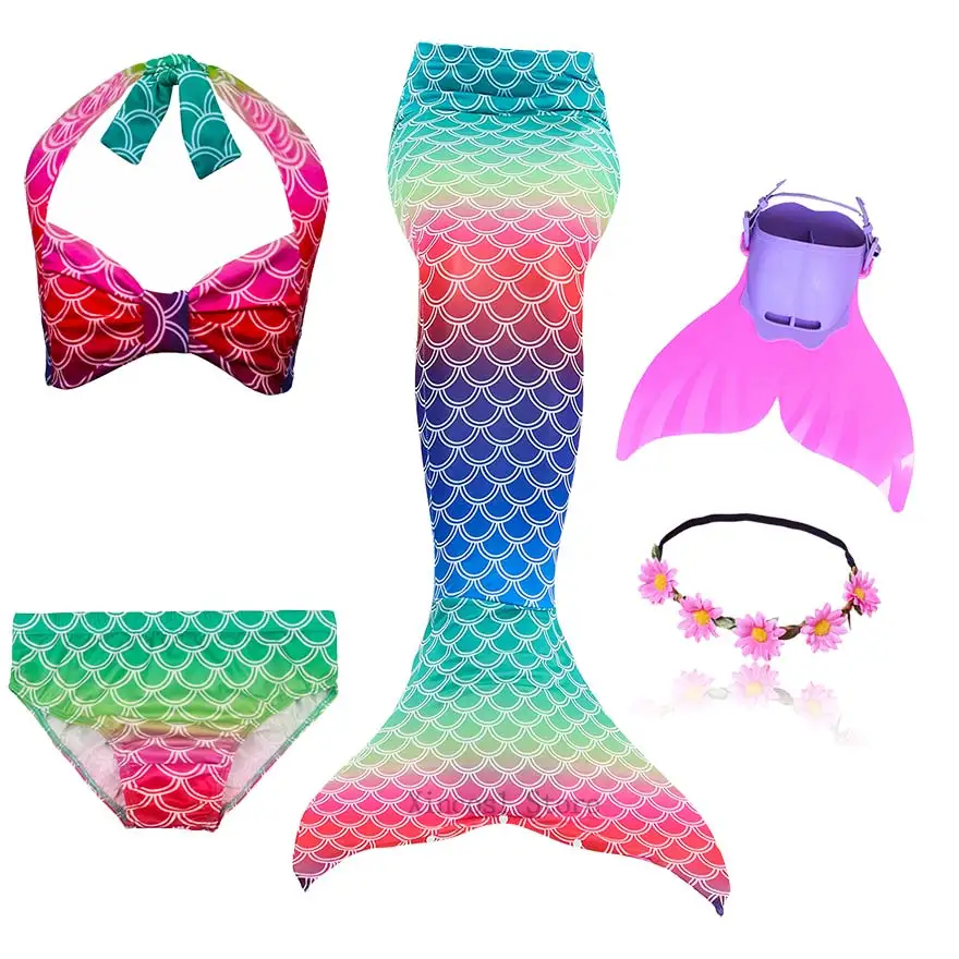 NEW The Little Mermaid Tail with Garland Ariel Mermaid Swimsuit for Kids swimmable Bathing Suit Costume Cosplay