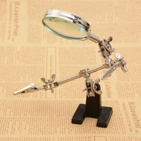 3x 60mm auxiliary clip magnifier glass lens helping third hand tool soldering stand with welding magnifier 2 alligator clips