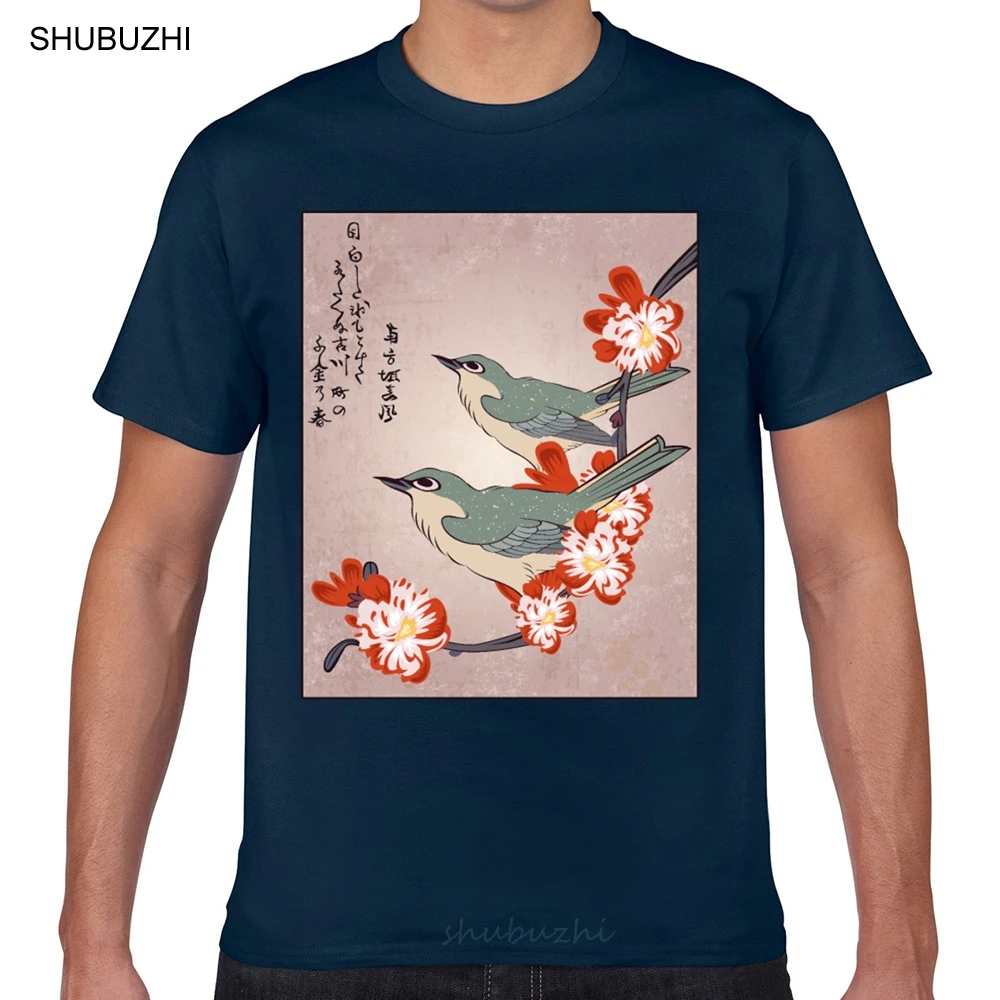 Футболка мужская с японским искусством хлопковая рубашка рисунком птиц на