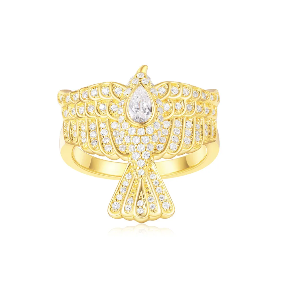 Женское кольцо с фианитом Сокол однотонное золотистое подарочное Ювелирное