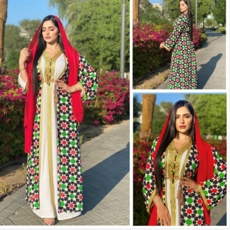 Дубай 2021 новый модный принт мусульманский женский длинный хиджаб длинное платье