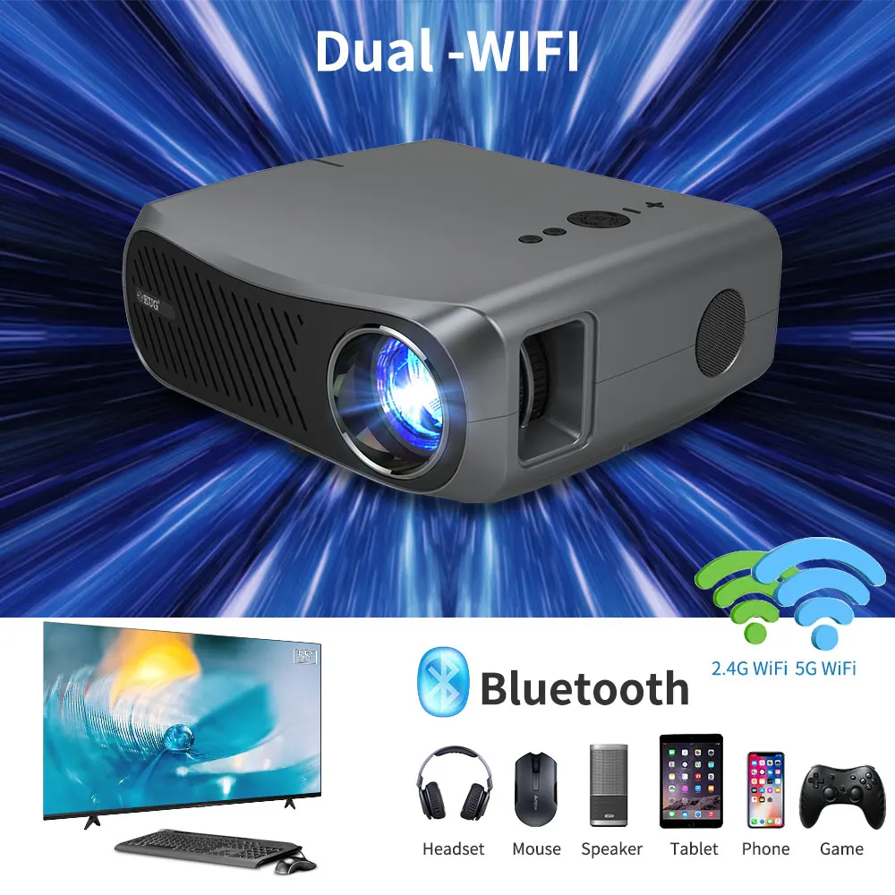 Full Hd проектор 1080 P Bluetooth Wifi домашний кинотеатр Led Android Поддержка просмотра 4K