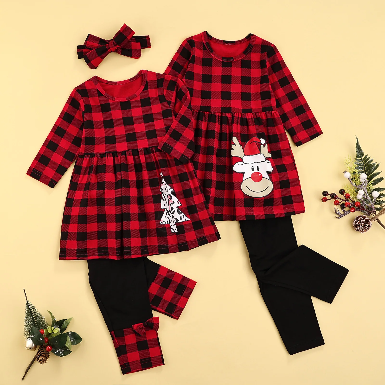 Рождественский Красный Клетчатый костюм Emmababy для маленьких девочек платье с