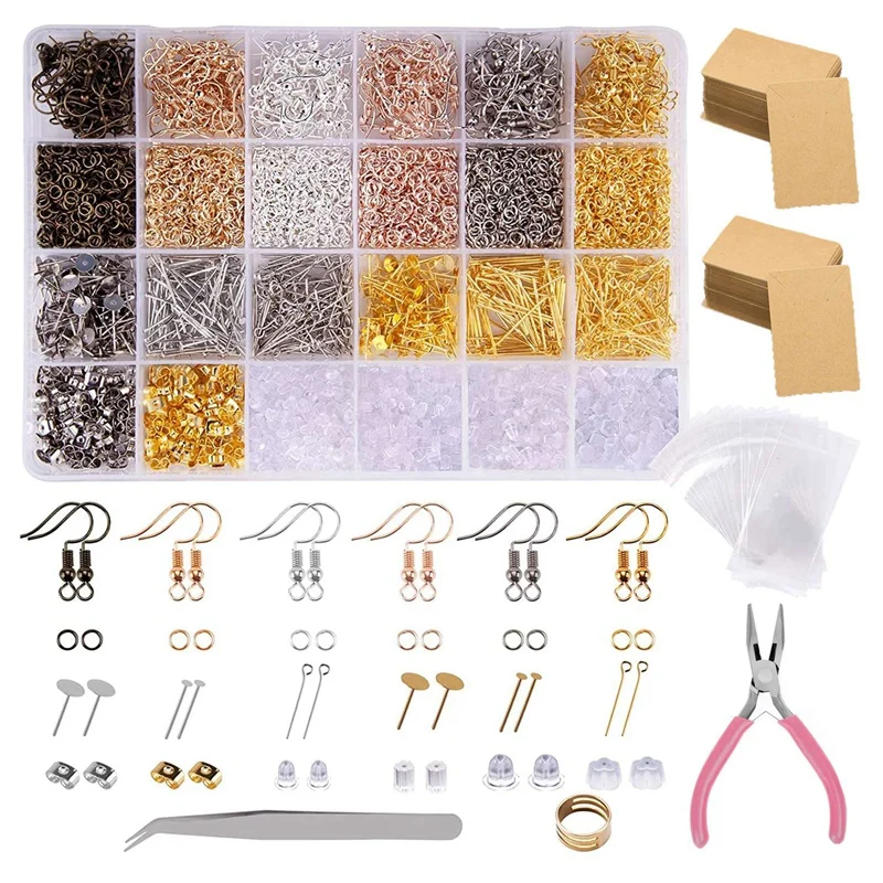 

Earring Making Supplies Kit with Earring Hooks, Jump Rings, Pliers, Earring Backs and Cards for DIY Earring Findings