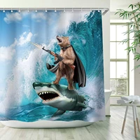 rosielily funny shower curtain bear shower curtains waterproof bathroom home decor bear shark surfing kids shower curtain