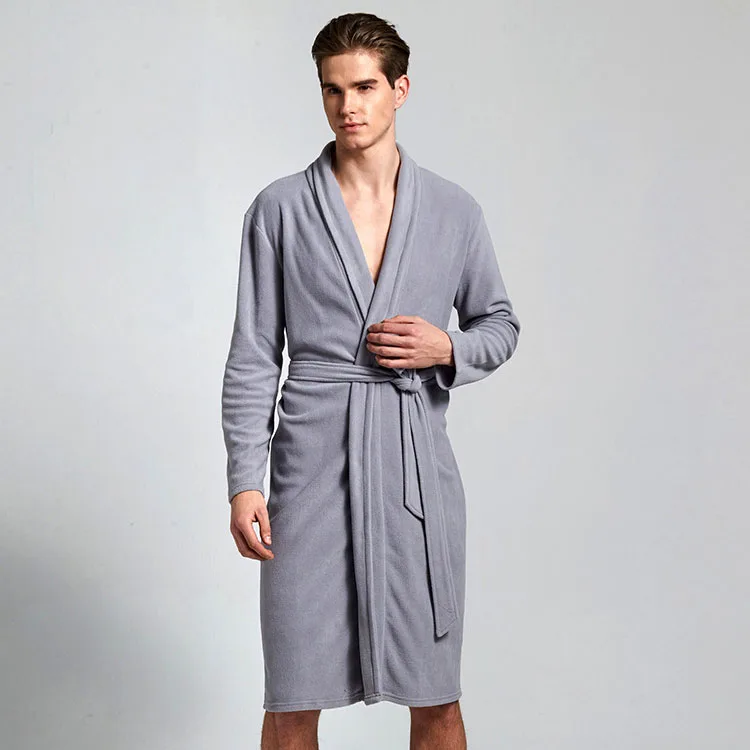 Men- Light gray Весенние флисовые мужские кимоно, халат, Весенние длинные халаты, одноцветные, серые, черные, домашняя одежда, одежда для сна, домашняя одежда - Цвет: Men- Light gray
