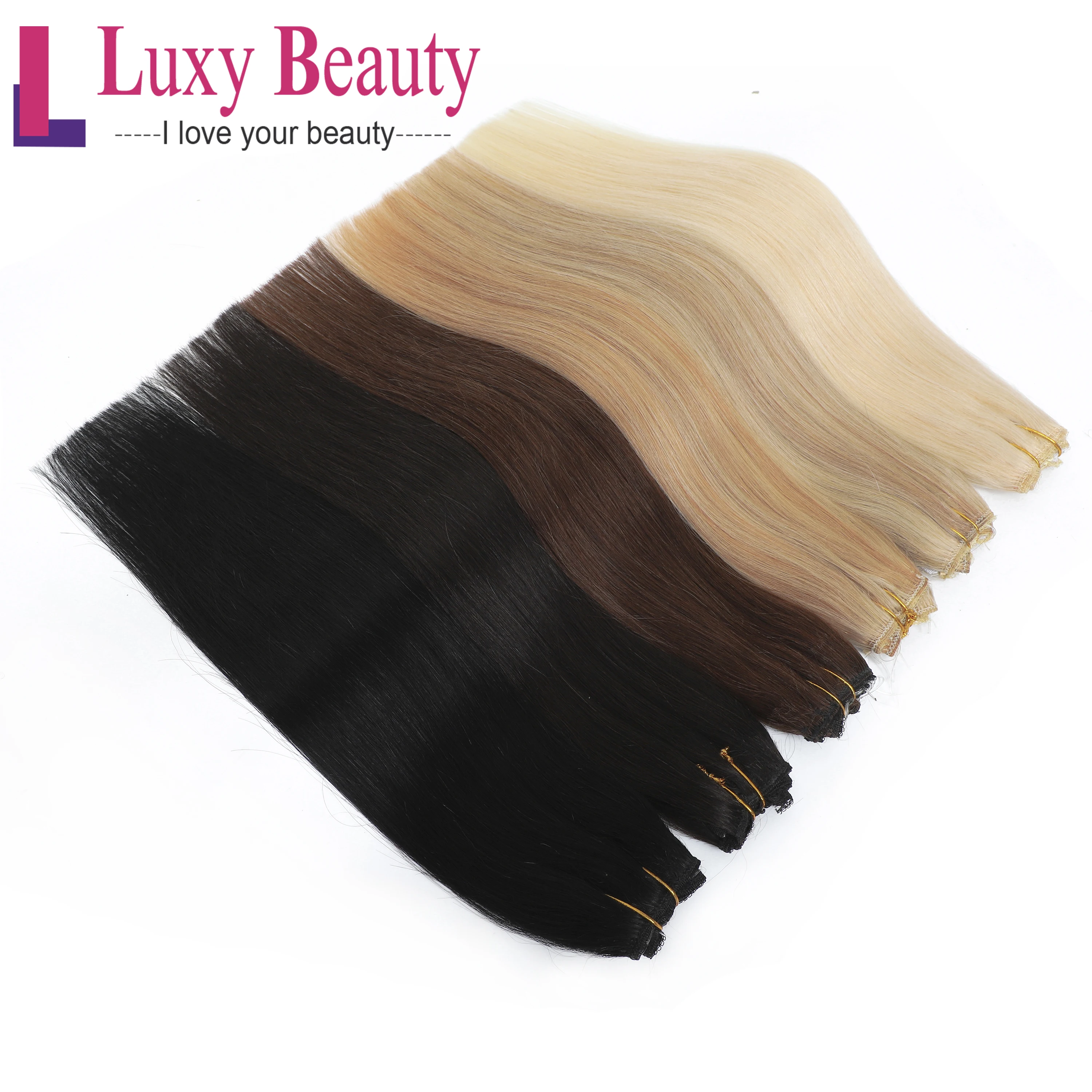 LuxyBeauty, прямые накладные волосы на застежке, 1", 18", 2", Remy, человеческие волосы, машина, сделано, уток, рыбная линия, волосы, регулируемые