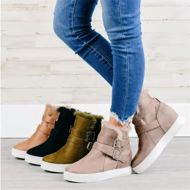 

Large Size 35-43 High Quality 2021 Spring and Autumn Women's Fashion Warm Solid Color High Heels and Ankle Boots