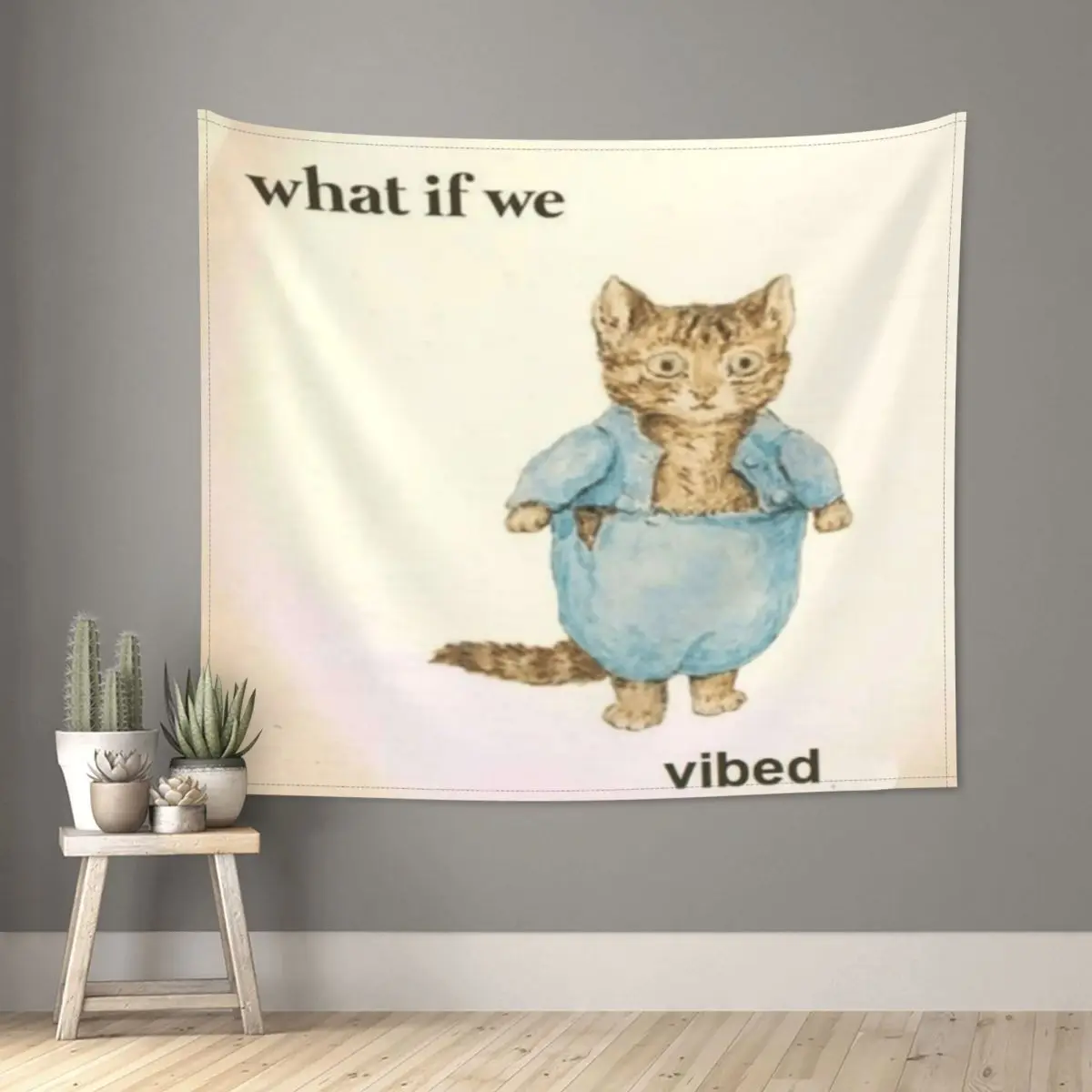 

What If We Vibed Cat Tapestry Wall Hanging Hippie Fabric Tapestry INS Blanket Home Decor for Living Room Bedroom Tapiz