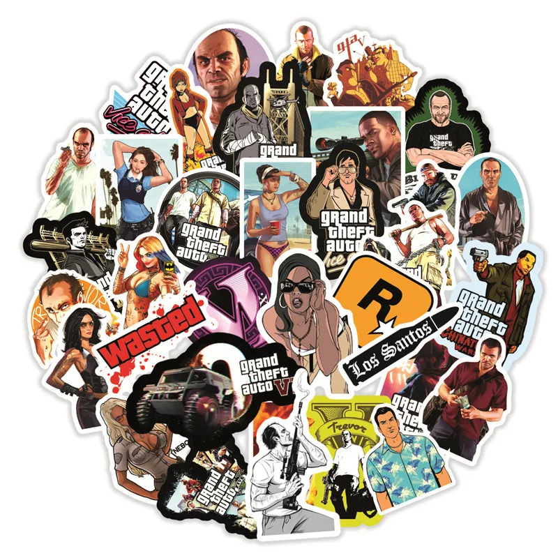 103050pcs grand theft auto adventure gta5 game stickers waterproof luggage guitar skateboard graffiti sticker decal kid toy free global shipping