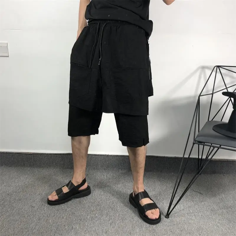 

Men Short Summer New Style Personality False Two Double Layer Splicing Fashion Leisure Loose Large Size Shorts