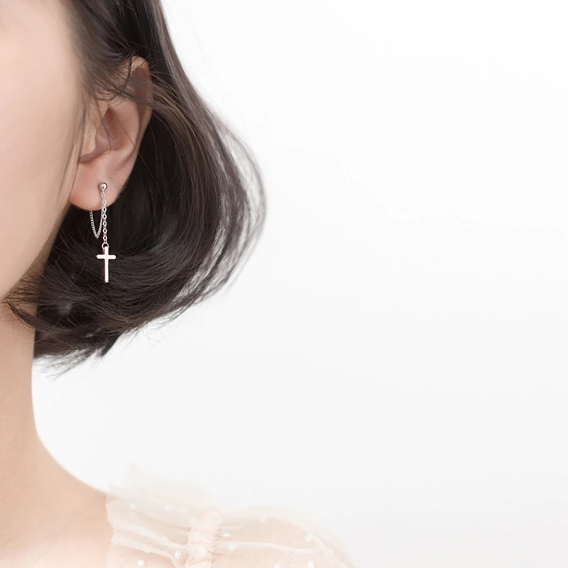 Modian Fashion Long Tassel Cross Drop Earrings Elegant Charm 925 Sterling Silver Swing Dangle Ear For Women Bead S925 Jewelry | Украшения и