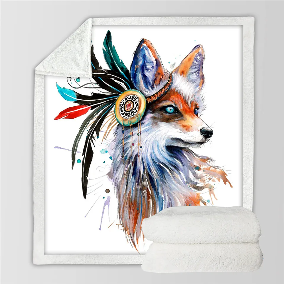 Fox Pferd by Pixie холодное искусство микрофибра одеяло для кровати племенная лошадь пледы одеяло красочные Животные Постельные принадлежности акварель Бохо тонкое одеяло - Цвет: Fox