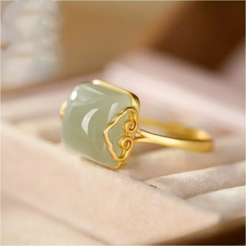 

Винтажное Китайское кольцо на указательный палец из натурального нефрита Hetian, серый нефрит, модель S925, личность, доступная роскошная модель...
