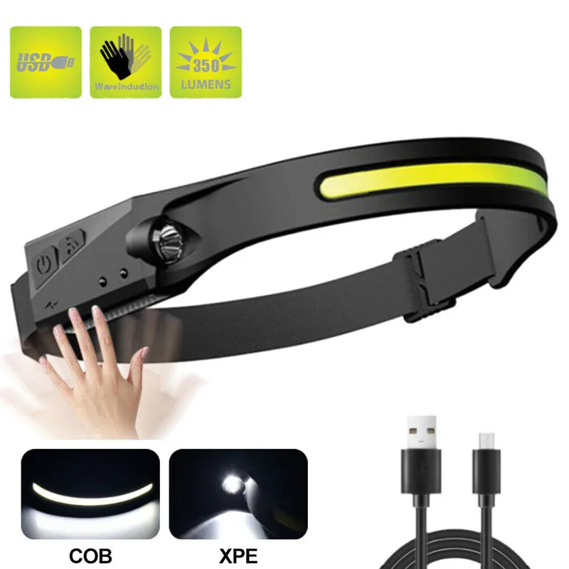 

Индукционный налобный фонарь COB, светодиодный налобный фонарь со встроенным аккумулятором, фонарь с USB-зарядкой, налобный фонарь с 5 режимам...