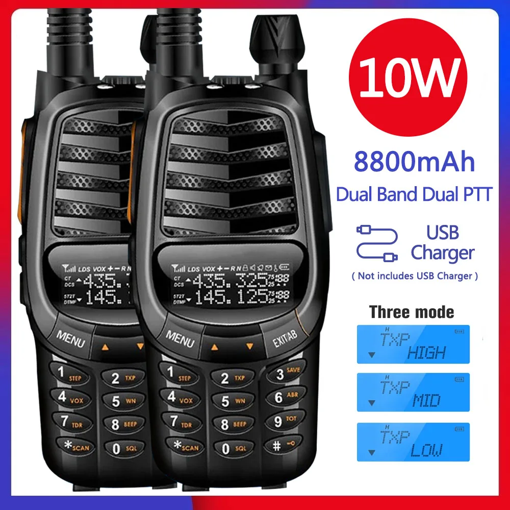 2 шт. 2021 Новый BAOFENG UV X10 10 Вт Мощный двойной PTT двухдиапазонный УКВ/UHF зарядка через