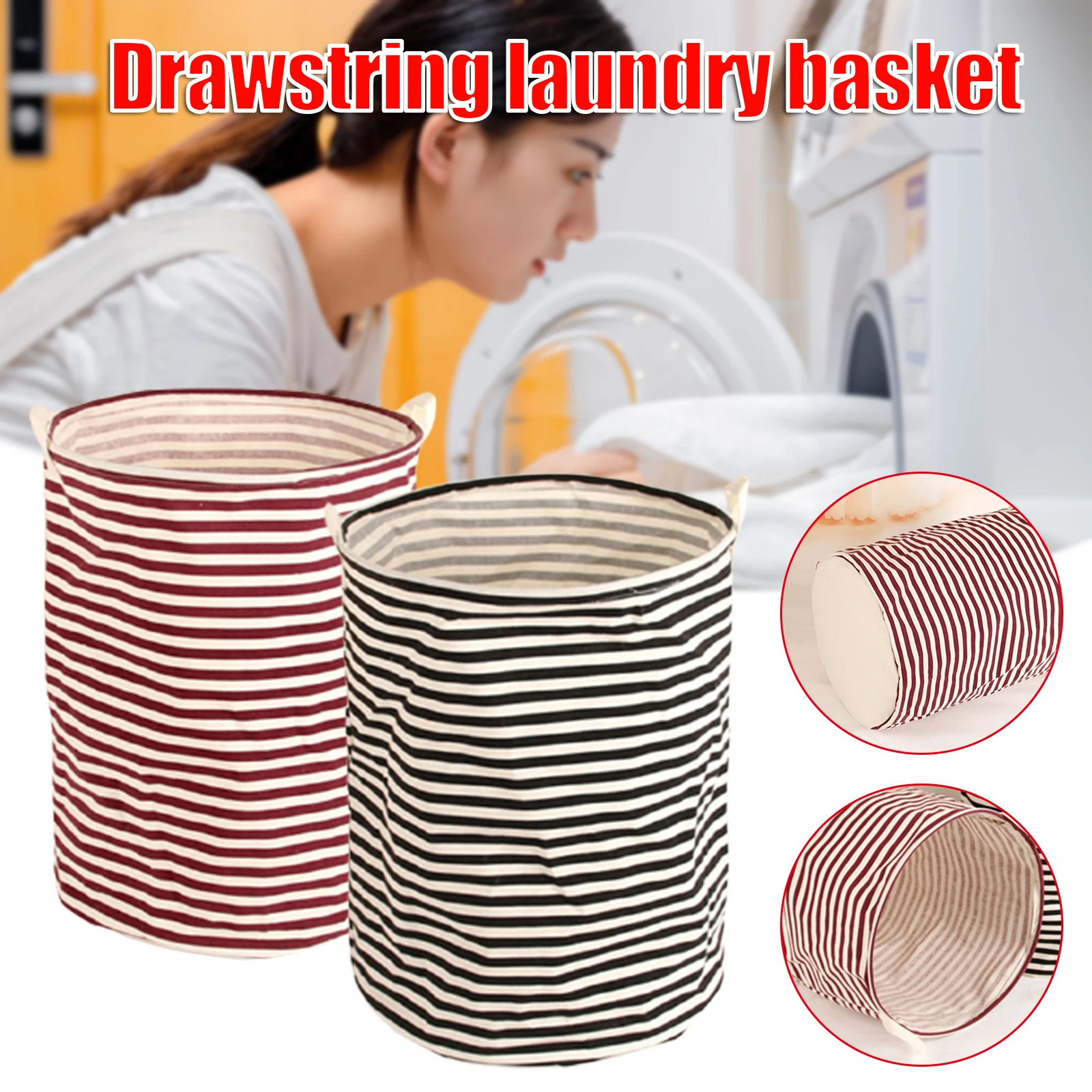 

Large Laundry Basket with Drawstring Design Removable Foldable Waterproof Round Durable Washable for Bathroom Bedroom WWO66